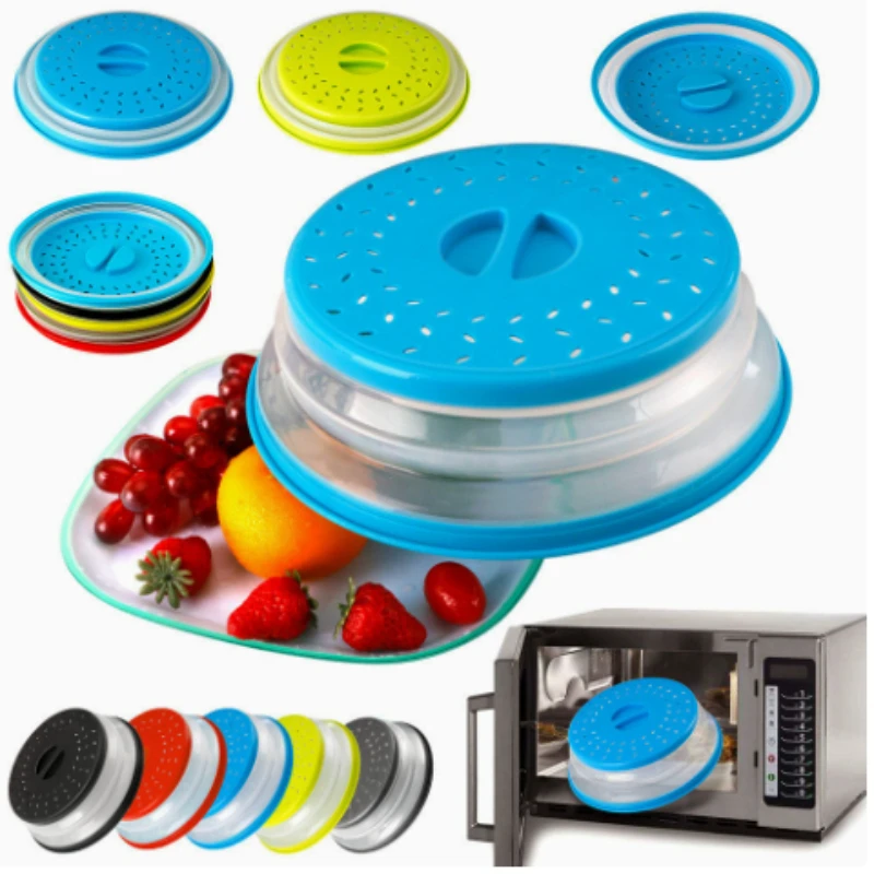 Collapsible Microwave Splatter Cover Vented Microwave Lid Splatter Guard Vegetable Fruit Colander Multi-function Kitchen Gadget