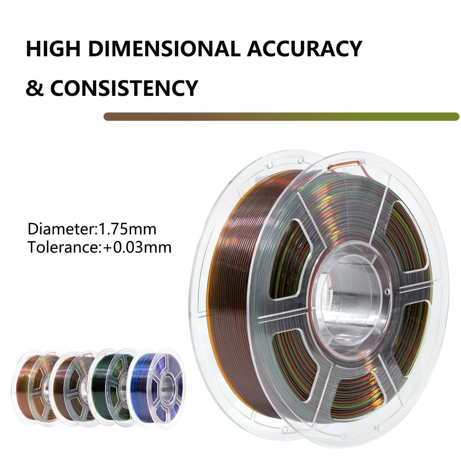 RITTSUN Newest PETG Transparent Gradient 1.75mm 1KG Spool High Speed Magic PETG Light Transmission Feature 3D Printer Filament