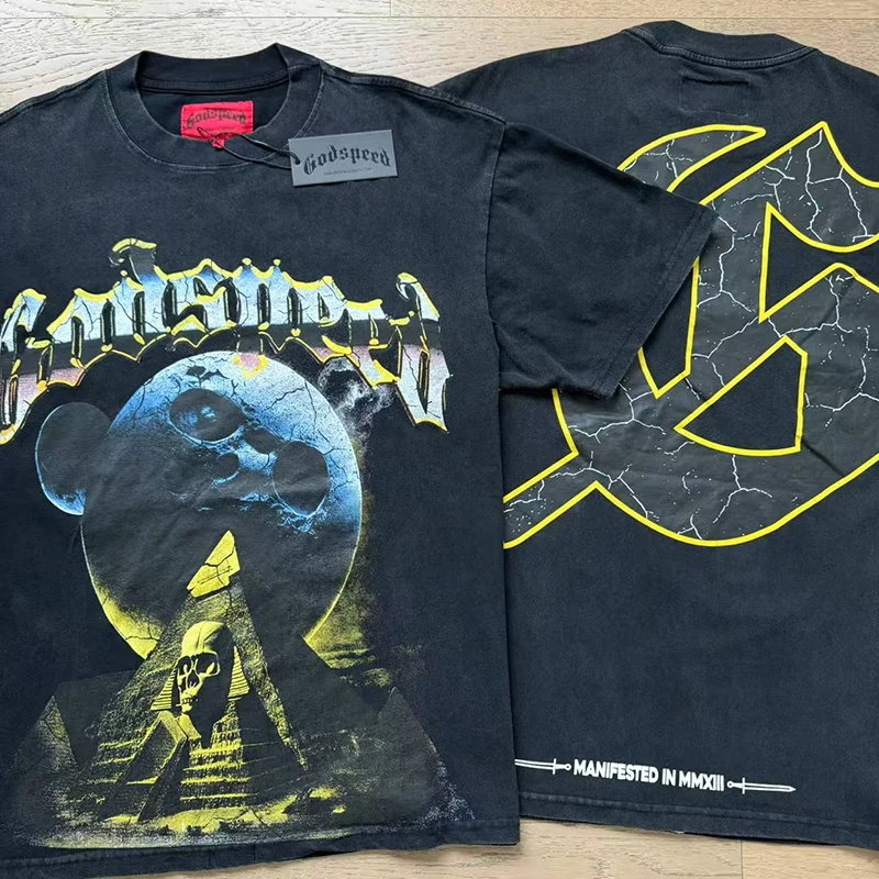 

Мужские футболки с короткими рукавами и принтом High Street Fashion, настоящие фото, футболки Godspeed, топы GOD SPEED