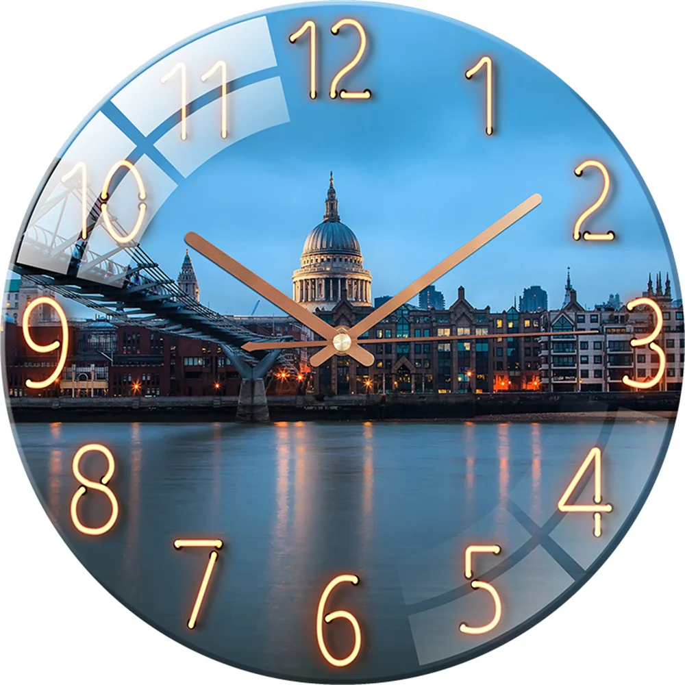 12 inch Sunset Dusk Building House Wall Clock Silent Clocks Modern Home Decor Living Room Quartz Watch reloj de pared  Gift Idea