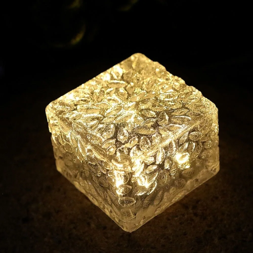 Solar Powered Solar Ice Brick Lights Rainproof Waterproof Outdoor Ice Rock Cube Lights Automatic Long-last Lighting