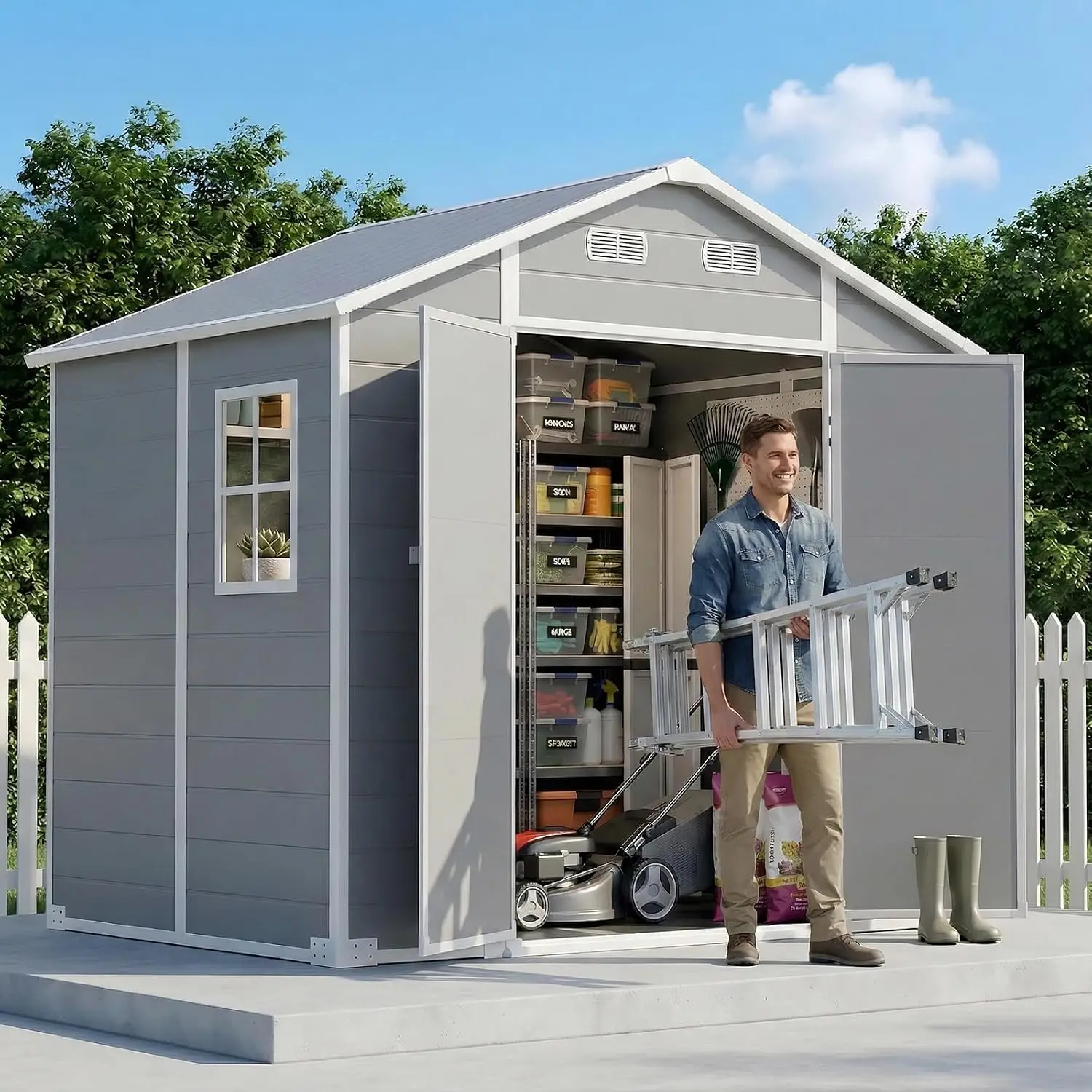 8x6 FT Outdoor Storage Shed with Floor Waterproof Garden Resin Tool House, Customized - view 2