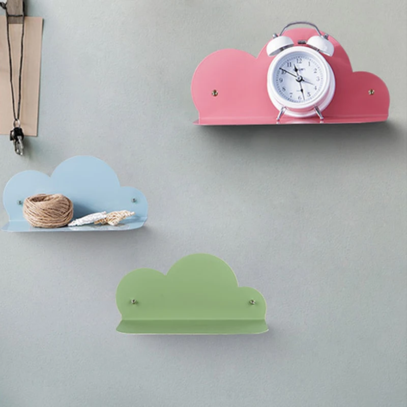 Self Adhesive Metal Floating Shelves Wall Mounted Iron Decorative Cloud Shape Shelf for Living Room Bathroom Kitchen