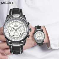 MEGIR Fashion Quartz Watches for Men Waterproof Luminous Leather Strap Chronograph Sport Wristwatch Date Clock Reloj Hombre 2009