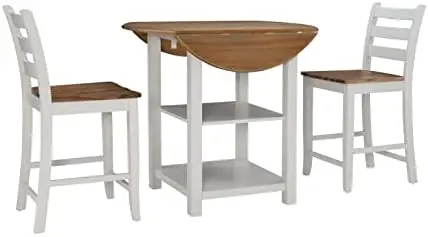 

Powell Sita 3-Piece Light Grey & Birch Dining Set with Drop-Leaf Table & 2 Stools