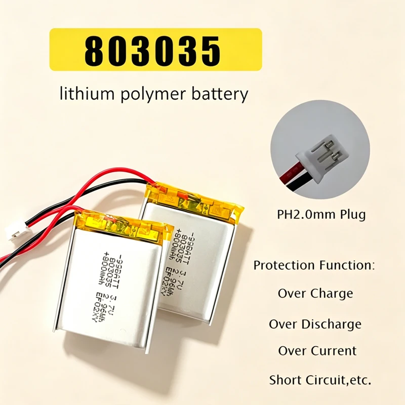 1-10pcs 803035 Battery 800mAh 3.7V Li-polymer Lithium Rechargeable Batteries for Smart Bracelet Bluetooth Headset Speaker GPS