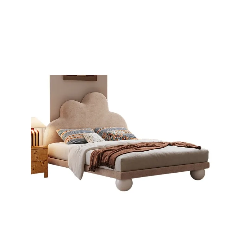 

Cream wind solid wood soft bag children's bed, modern simple cloud bedside small household bedroom girl single bed