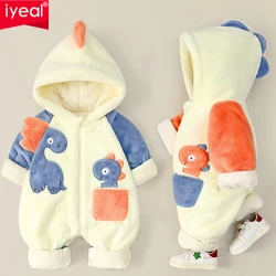 IYEAL Winter Baby Girls Boys Cute Cartoon Hooded Animals Newborn Clothes Overalls Kids Outerwear Warm Flannel Plush Jumpsuit