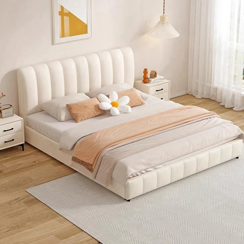 

French cream style simple modern light luxury leather art master bedroom technology cloth soft bag