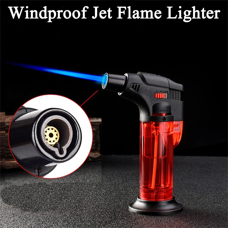 High Temperature Windproof Welding Gun Refillable Butane Lighter Adjustable Jet Flame For Cigar Baking Outdoor Kitchen Culinary