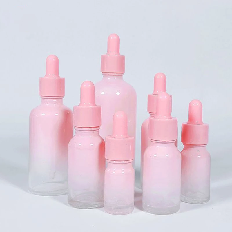 5ml-100ml Empty Dropper Bottle Gradient Pink Glass Aromatherapy Liquid Essential Oil Pipette Bottle Travel Refillable Bottles