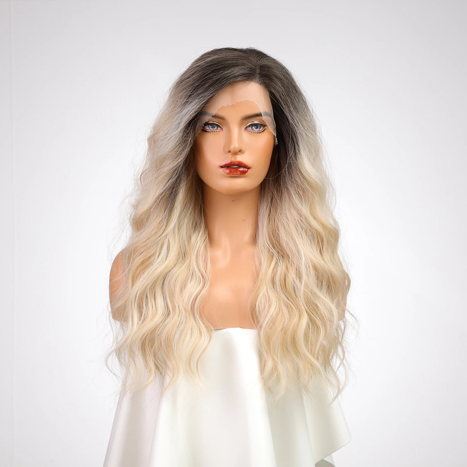 EASIHAIR 13*3.5 Long Lace Front Wigs Platinum Blonde Ombre Side Split Lace Wig with Baby Hair for Women High Density Hair Wigs