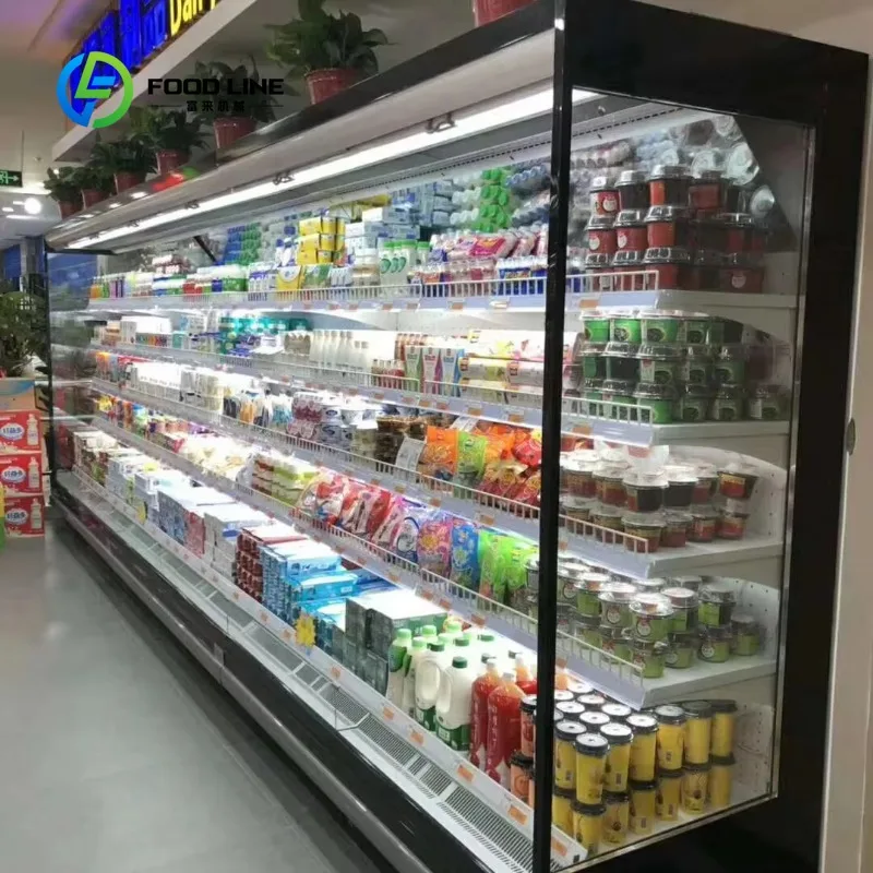 Energy Efficient Multi-Layer Air Curtain Supermarket Display Cabinet Open Water Chiller Adjustable Cooling Freezer Refrigerator