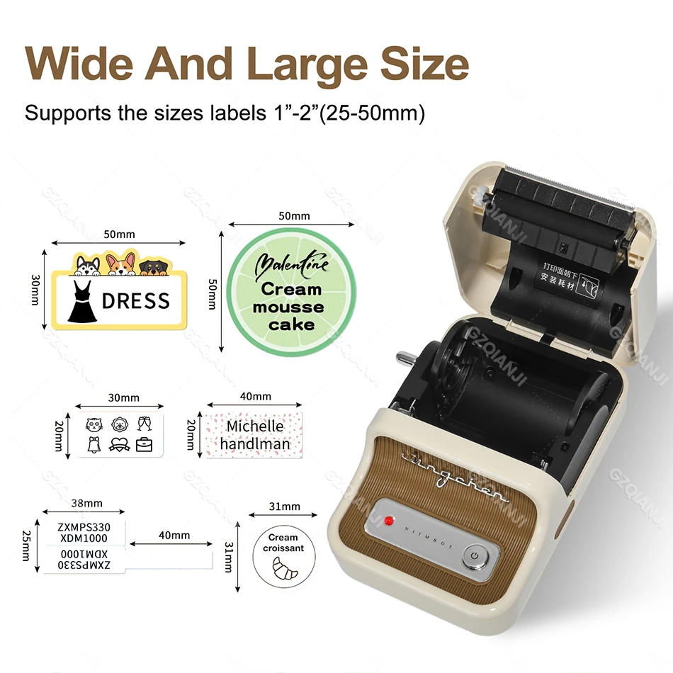 B21 Beige Portable Mini Label Printer Adhesive Sticker Sublimation Labeller Machine Bluetooth Wireless Maker Transparent Tape