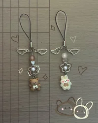 Matching Aesthetic Cute Beige and Brown Bear Charm Phone Chain