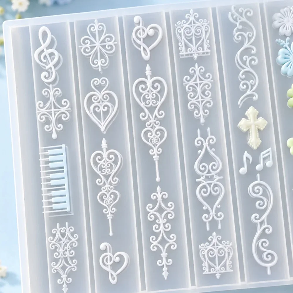 Vintage Window Lattice Nail Silicone Stamping Mold Vine Cross Piano Key Y2K 3D Embossed Nail Charms Template Resin Making Tools