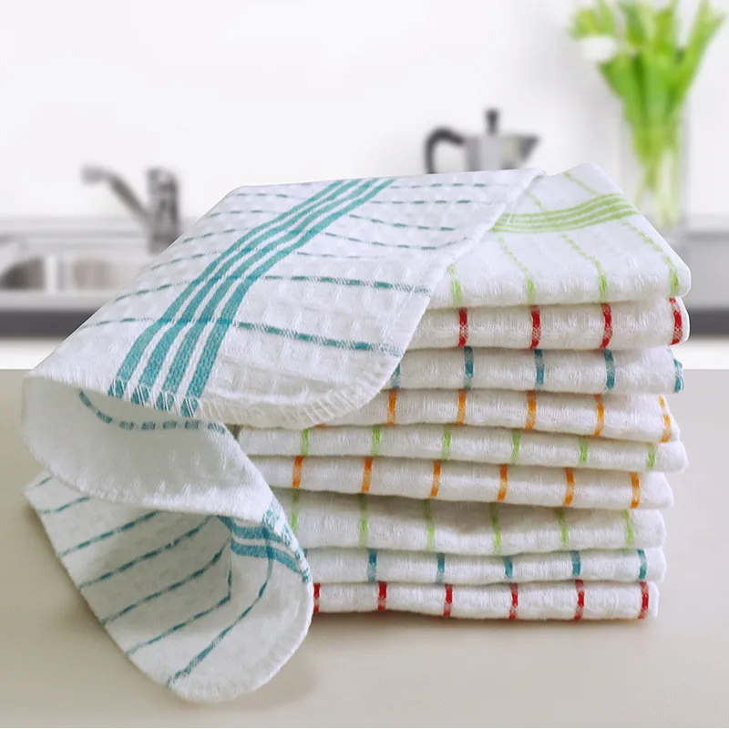 5Pcs/set 30x30cm Square Cotton Waffle Towels Striped Home Kitchen Scouring Pad Dishcloth Cleaning Cloth