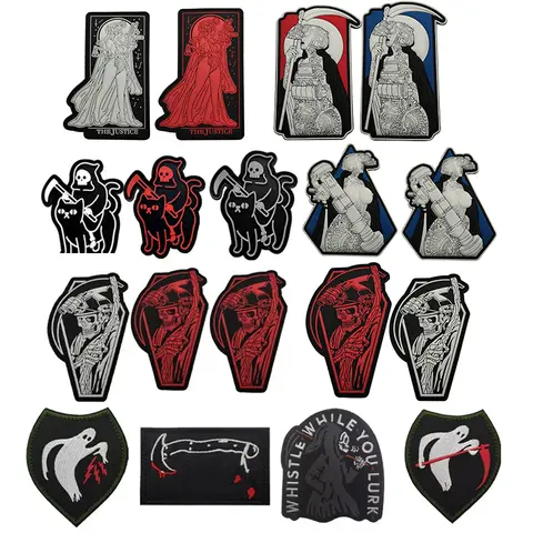 Tactical Devil Reaper PVC Patches Hook & Loop Ghost Skull Skeleton Biker Glow in the Dark Rubber Badges