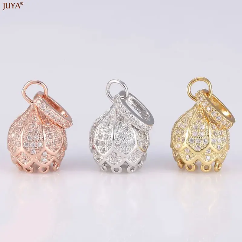 JUYA Fashion Retro Beads Tassels End Cap Copper CZ Rhinestone Charms Pendants for DIY Jewelry Accessories Women Necklace Making