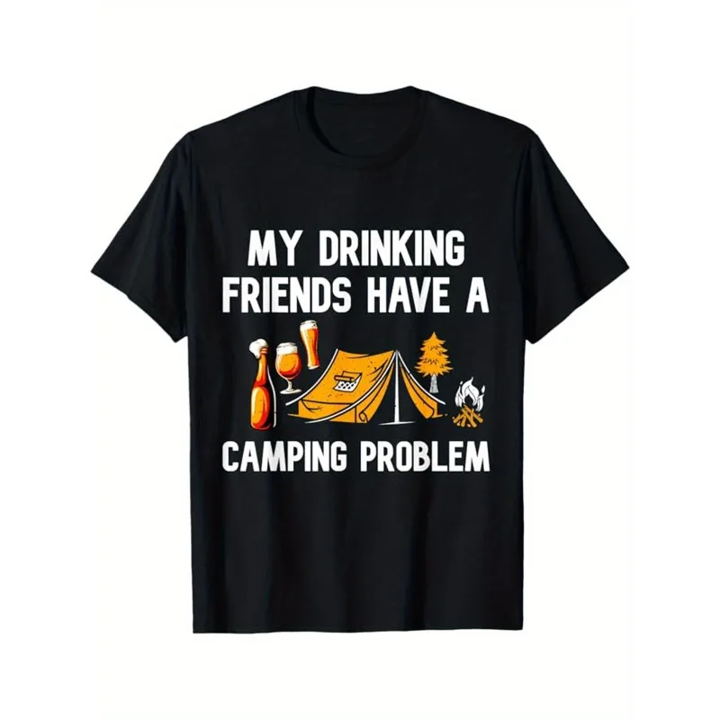 

Funny Camping Drinking T Shirt for Men Outdoor Beer Lover Graphic Tee My Drinking Friends Have a Camping Problem Gift
