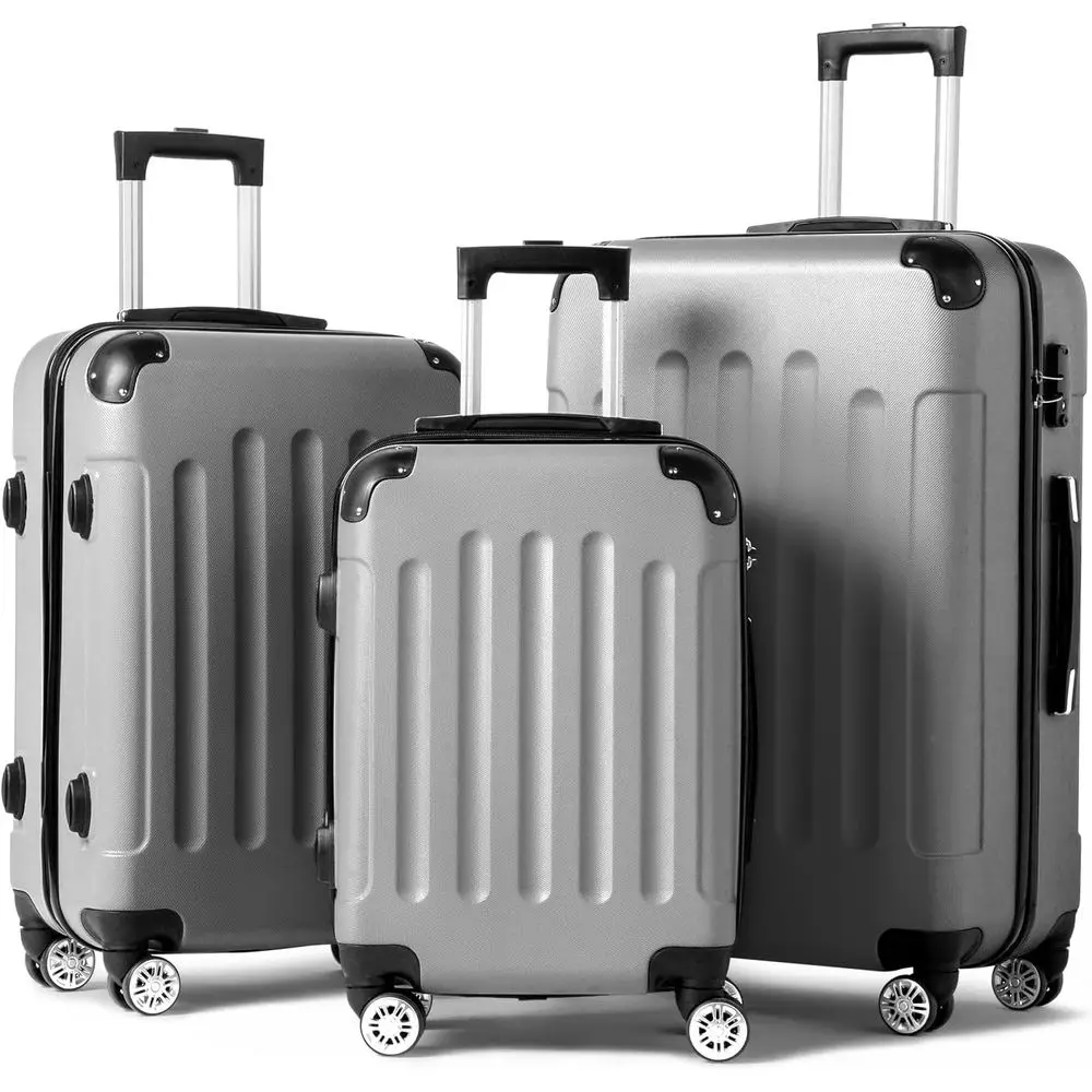 

Lightweight 3-Piece Suitcase Set with Wheels, TSA Lock, Molded, Grey (20/24/28) for Travel and Business