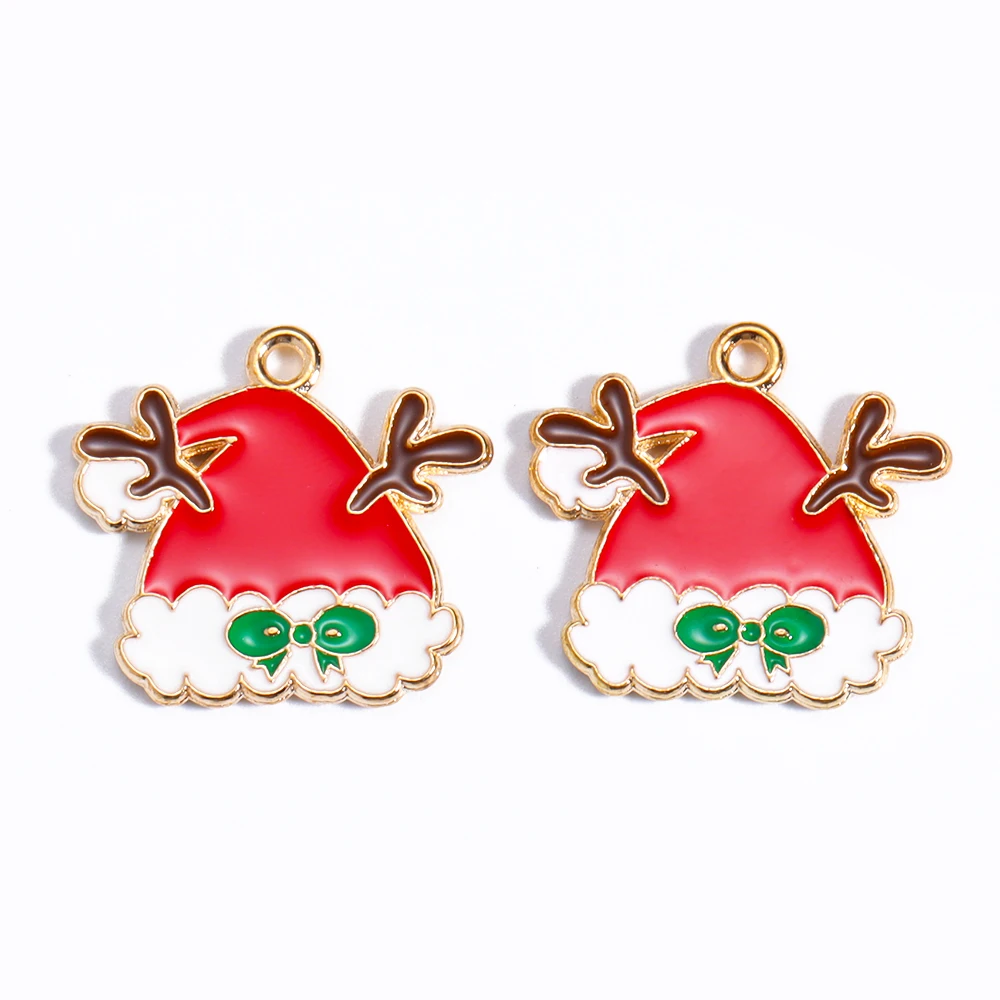 10 stücke Emaille Weihnachten Charms Weihnachten Elch Geschenk Schneemann Santa Claus Anhänger für DIY Halskette Ohrring Schmuck machen Accessoires – Detail 11
