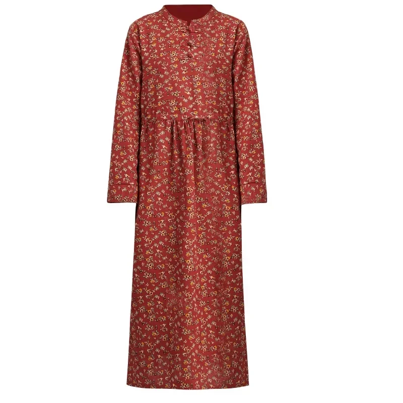 Vintage katoen linnen etnische jurk vrouwen 2024 herfst baggy gewaad womens bloemenprint oversized maxi lange jurken vrouwelijke MN7