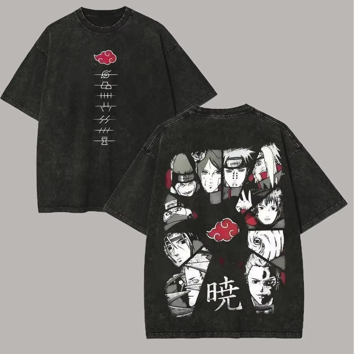 Camiseta Akatsuki Naruto Pain Itachi Todos los Miembros, Estilo Vintage, Lavado Ácido, Streetwear Retro, Gráfico de Anime, Camisetas para Hombre, Nueva Colección 2026
