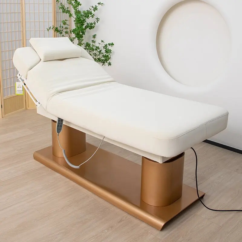 JUESHI Luxury Golden Double Column 4 Motor Electric Beauty Massage Bed Facial Lash Bed for Beauty Salon
