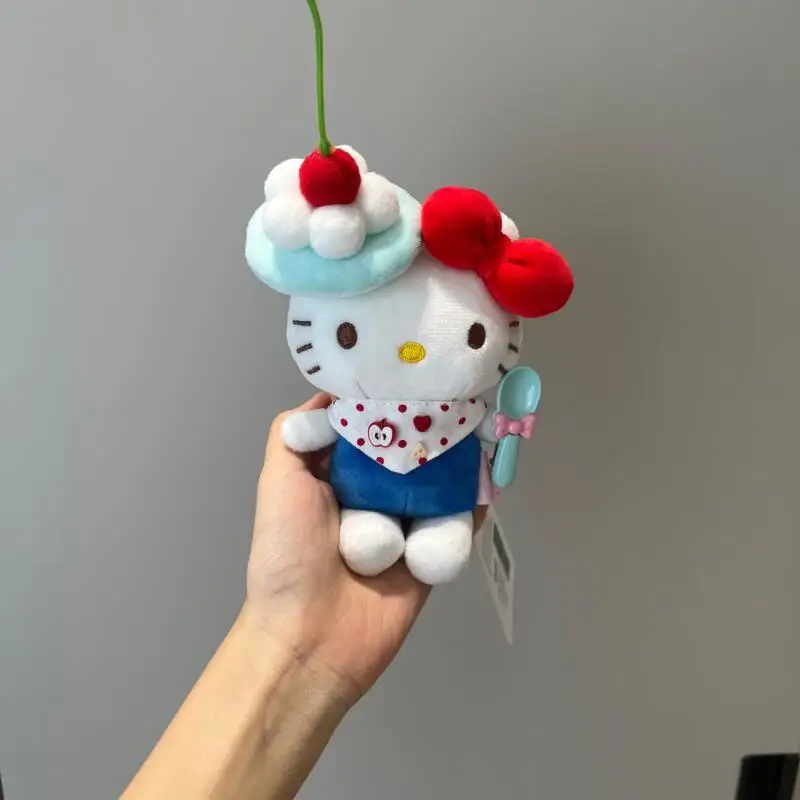 Hadiah mainan liontin tas gantungan kunci boneka mewah DIY HelloKitty krim biru Kawaii kartun lucu