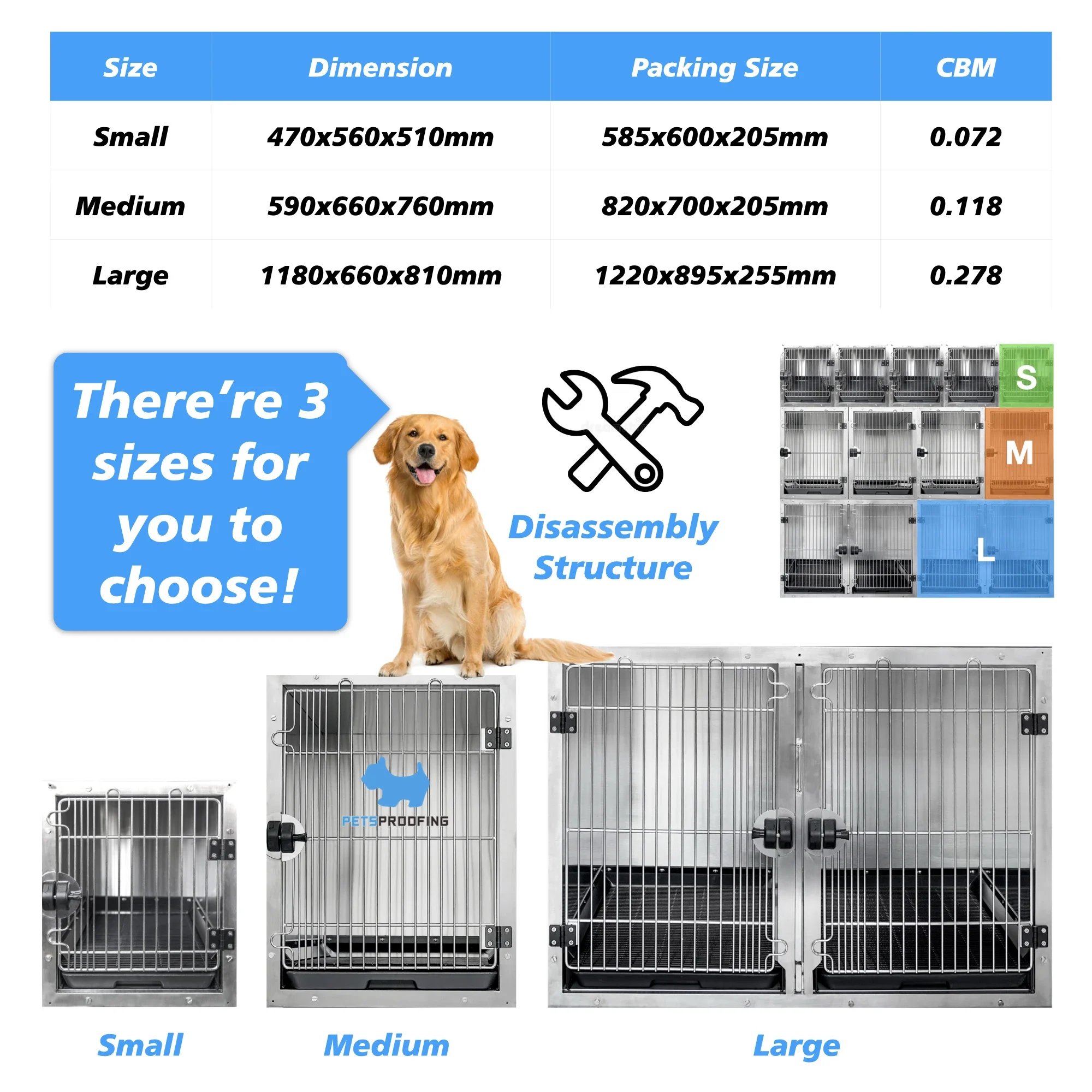 Veterinary Heavy Duty multifunction Hospital indoor Stainless Steel Dog Cage Animal Dog Cat Cage Bank And Crate For Medium