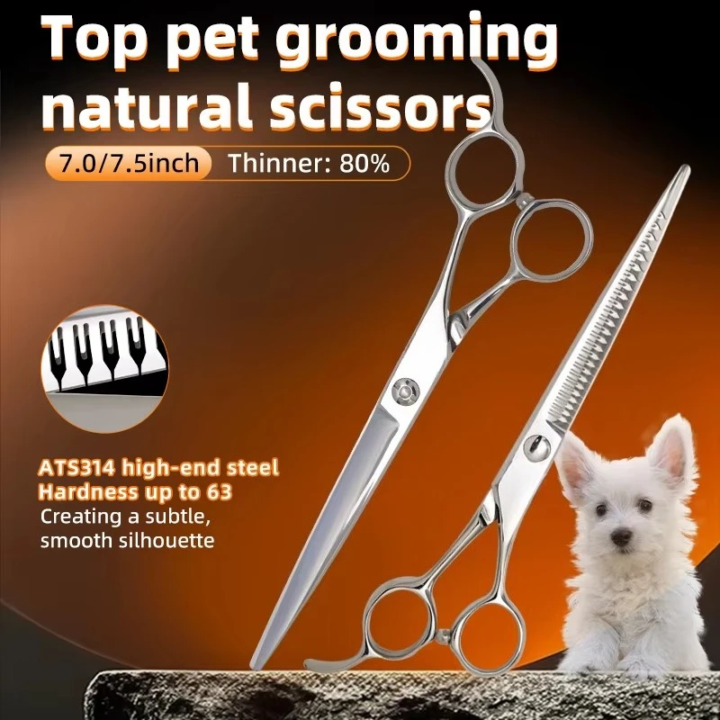 Professional 7/7.5 Inch Pointed Straight Magic Chunker Scissors Dog Grooming Shears for Pet Face Hair Trimming