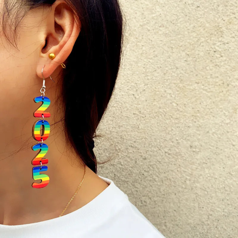 New Year Pendant Earrings Versatile Wooden Dangle Earrings 2026 Digital Earrings Festive For Parties Special Events New Year'S