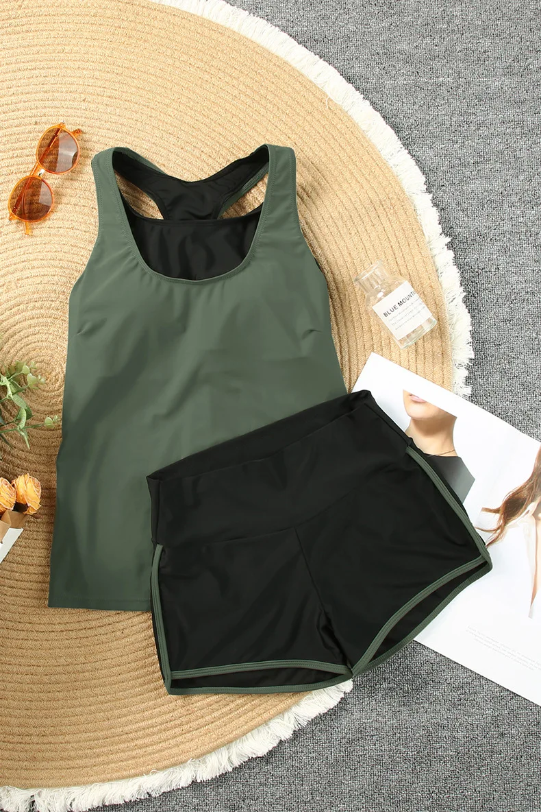 Melphieer dames sportieve 3-delige tankini-badpakken met shorts zwemtanktops met sportbeha en boyshorts badpakken XL XXL