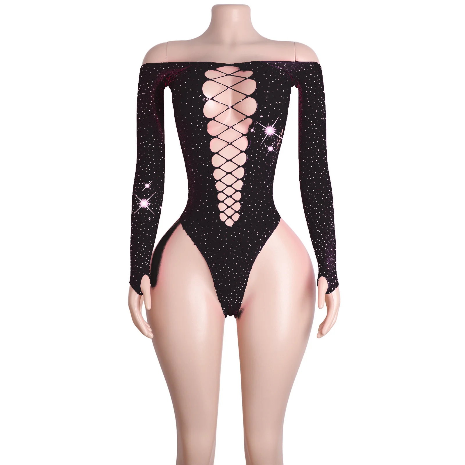 Diamant String Body Dentelle Résille Sexy Robe De Salle De Bal Tenue De Performance Élégante Vêtements De Nuit Scène Designer Vêtements De Mode