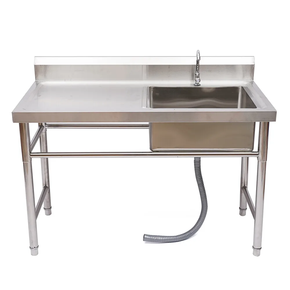 Commercial Kitchen Sink Prep Table W/ Faucet Stainless Steel Single Compartment