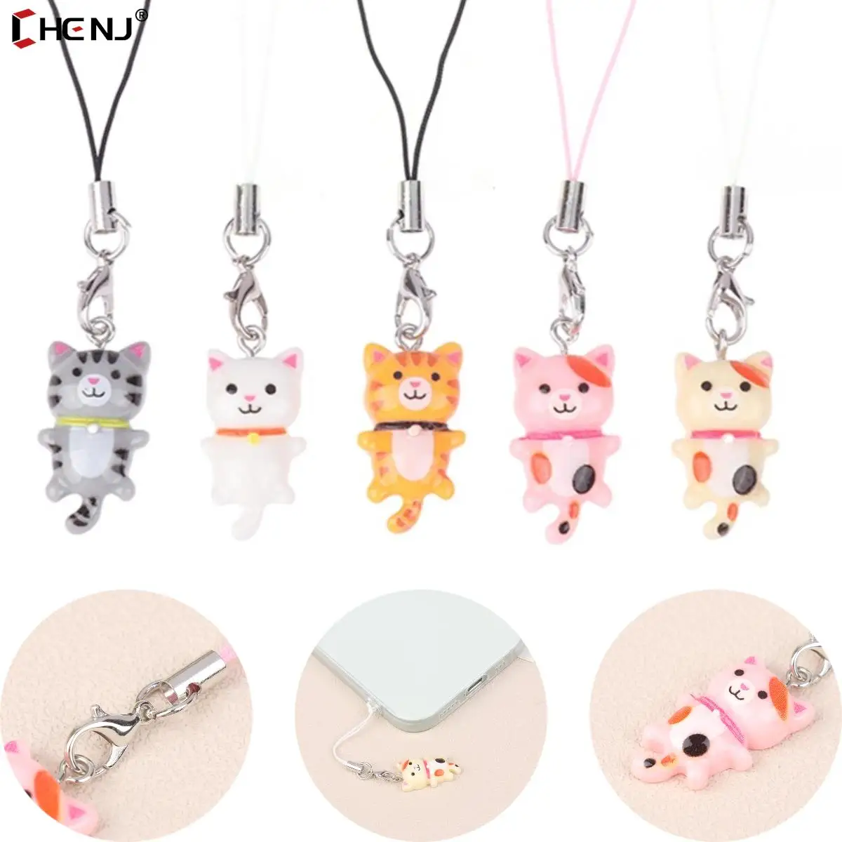 Lovely Cartoon Cat Phone Chains Cats Phone Lanyard Y2k Cellphone Strap Animal Keychain For Girl Gifts