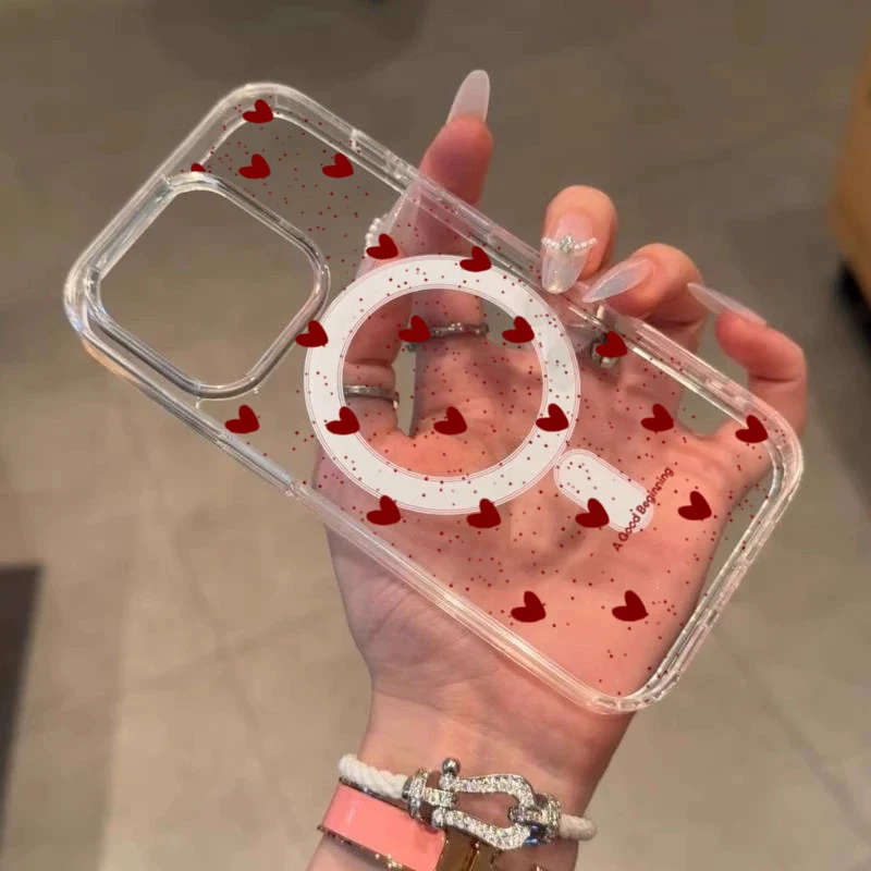 INS Red Love Heart Sexy Transparent Silicone Case For iPhone 16 17 15 14 13 12 11 Pro Max Shockproof Clear For Magsafe TPU Cover view 3