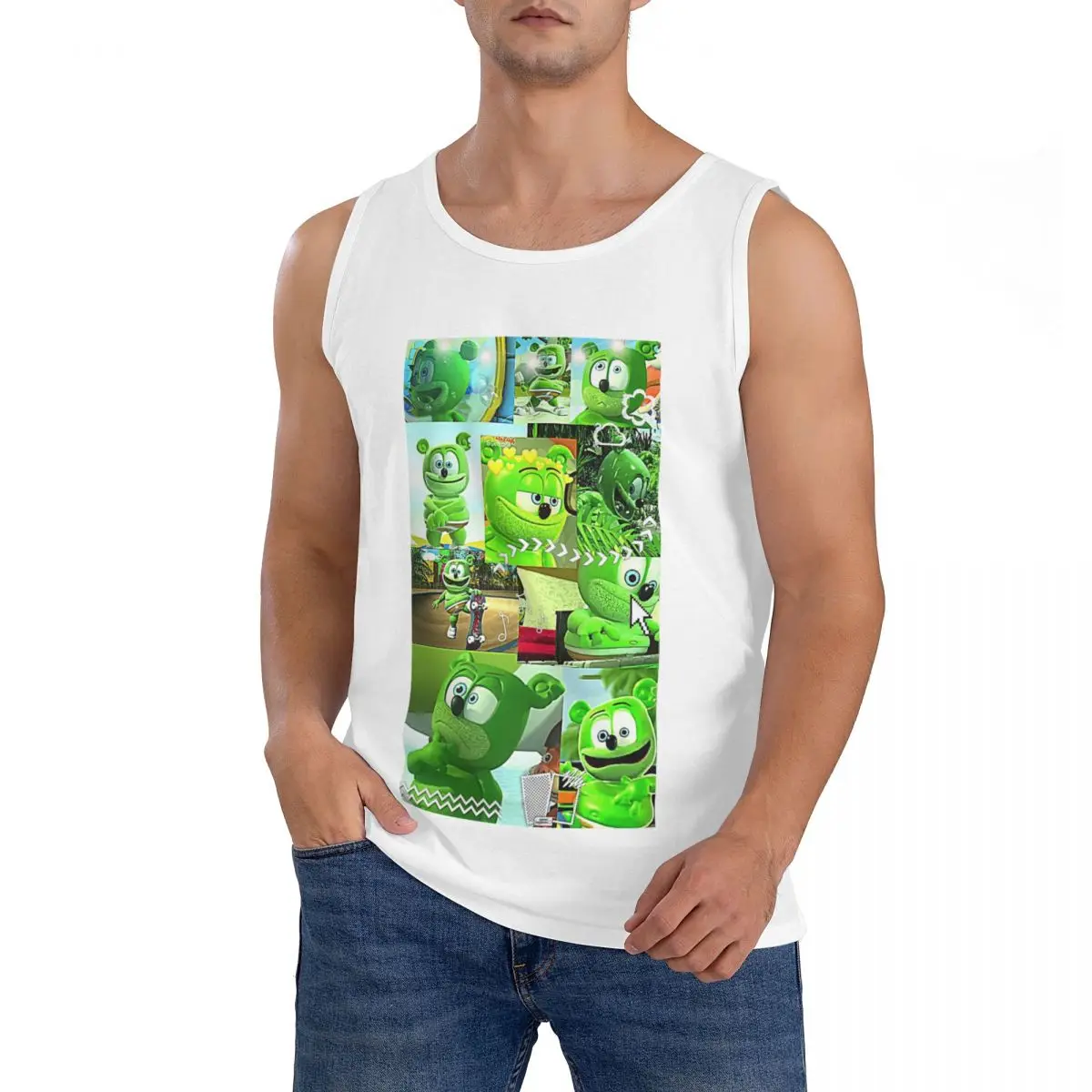 Camiseta sin mangas 100% algodón Gummibar (el Osito de Goma) para hombre, ropa deportiva, tops, chaleco de cuello redondo para hombre