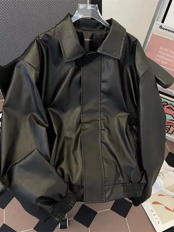 

American Retro Loose Fit PU Leather Jacket Men's Casual Style Biker Coat Spring Autumn Fashionable Brand Short Zipper Coat