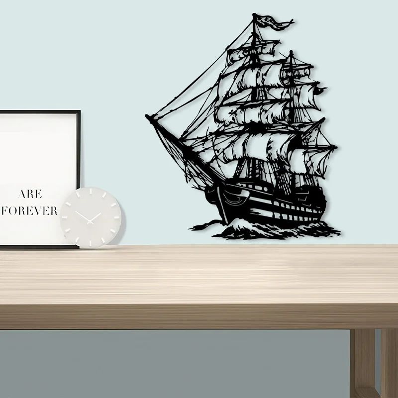CIFBUY Iron Wall Art Vintage Pirate Ship Waterproof Durable Decor Coastal Beach House Living Room Hanging Ornament Gift