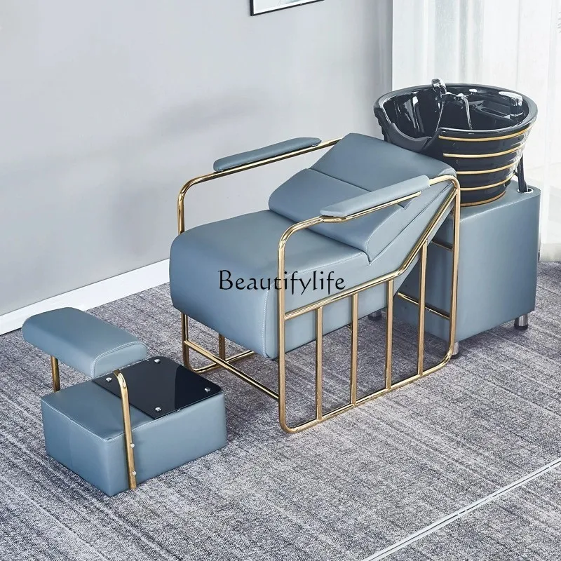 

88.-Semi-reclining hairdressing shampoo bed massage head therapy light luxury ceramic basin flushing bed