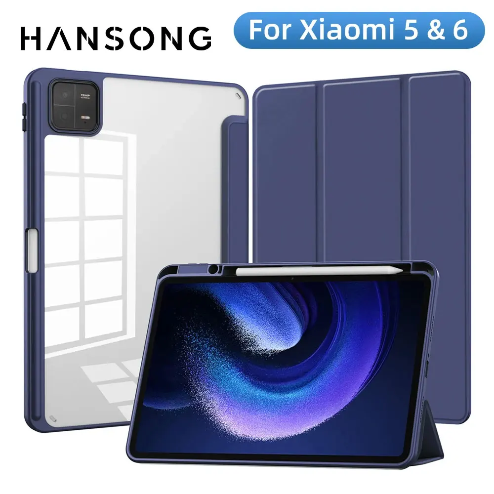 Case for Xiaomi Pad 6/5 11 inch,Transparent Hard Shell Back Folio Trifold Smart Cover Mi Pad 6 Pro 2023, with Auto Wake/Sleep