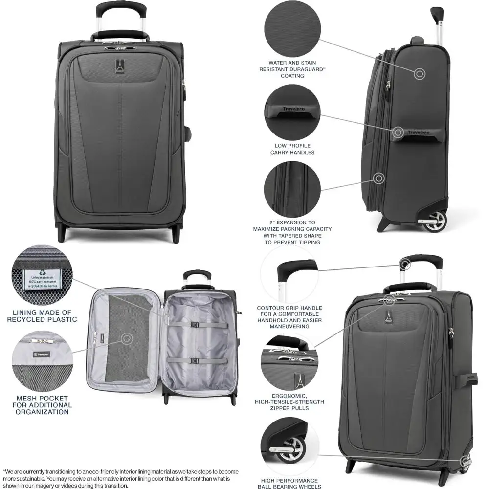 

Lightweight Expandable 22-Inch Softside Carry-On Luggage, Upright with 2 Wheels, Shadow Grey for Travel