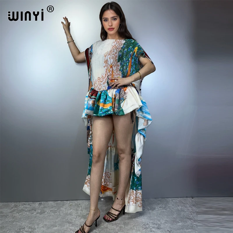 WINYI summer Pleated Elastic party dress elegant beach cover up maxi kaftan abaya dubai luxury party dresses boho evening dress