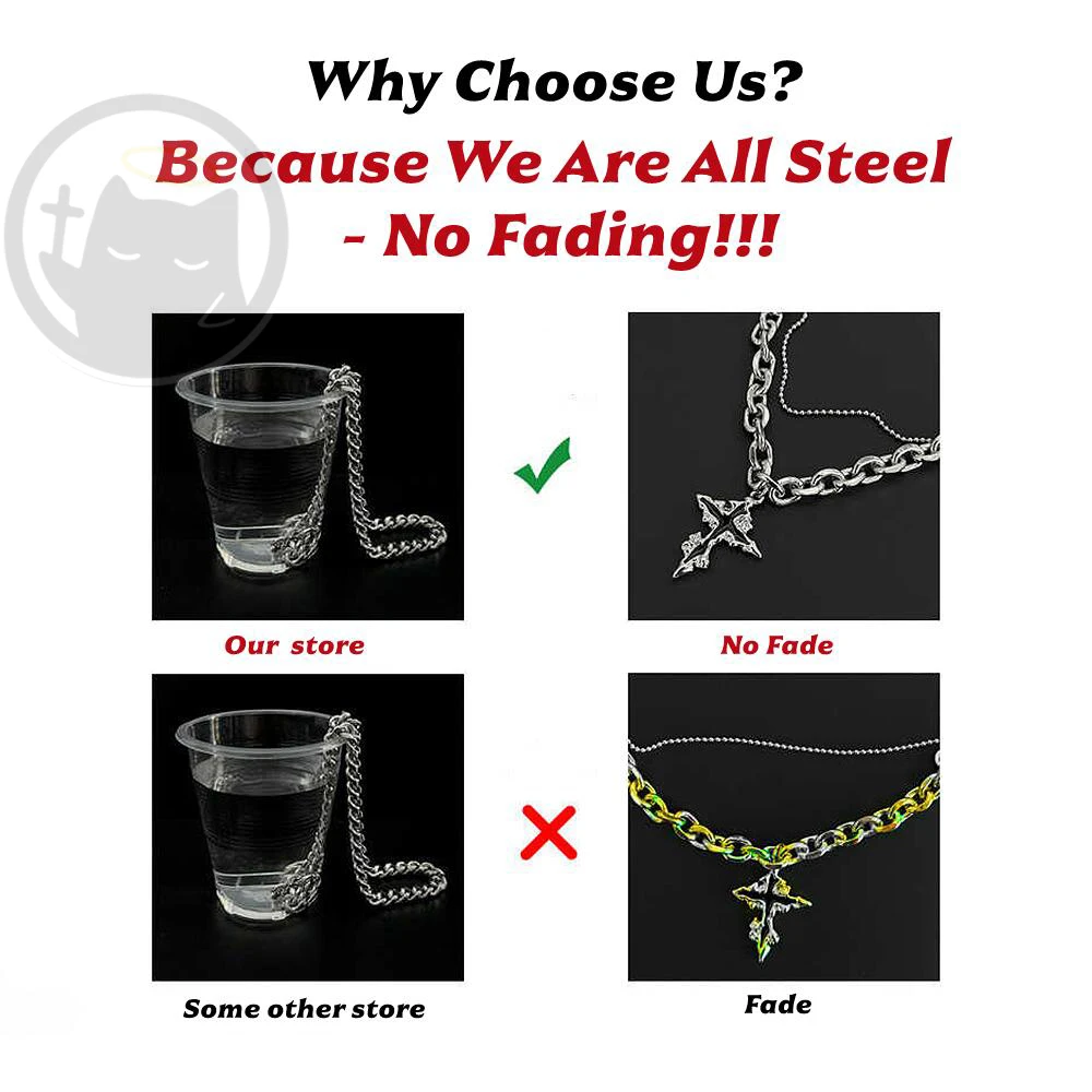 فاسق الجوف الزركون الصليب قلادة للرجل امرأة غير يتلاشى التيتانيوم الصلب سلسلة الترقوة المختنق الهيب هوب زوجين مجوهرات Kpop هدية #6