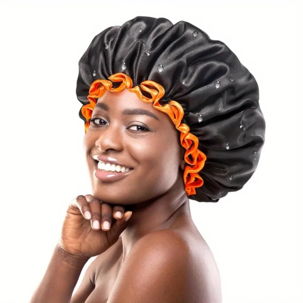 Extra Large Reusable Shower Cap for Women Double Layer Waterproof Elastic Bathing Cap Hair Cover for Bathroom Supplies