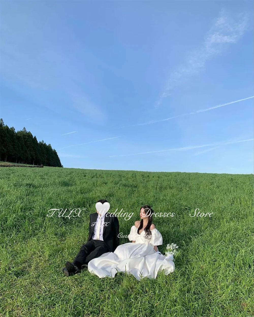 TULX Corea jardín sesión de fotos con cuello en V manga abombada vestidos de Boda de Princesa satén elegante vestido de novia largo corsé Dende Personalizzato