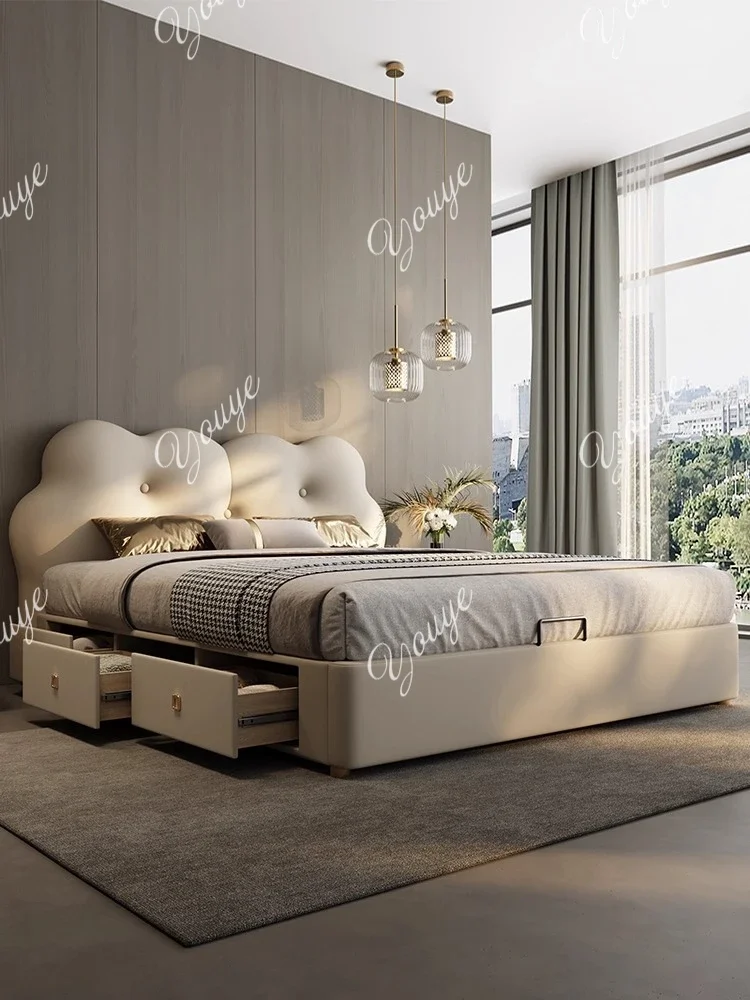 

W Modern Simple Light Luxury Leather Bed Storage Small Apartment Master And Second Bedroom Space Saving Double Wedding Bed