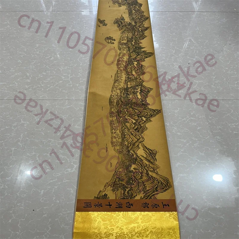 

Китайская древняя рулонная живопись, пейзажистика, «Десять живописных мест Вест-Лейка» Ван Юаньци, рулонная картина-свиток